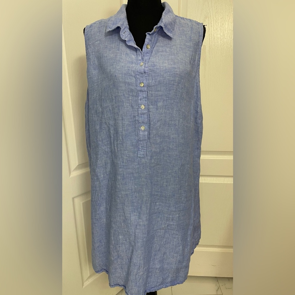 Tahari pure linen summer dress tunic XXL denim color simple beach cruise travel